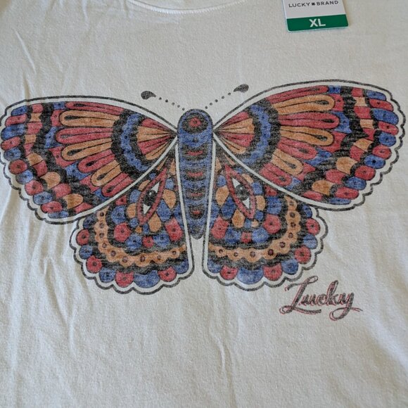 New Lucky Brand Butterfly Graphic Tee - Size XL - Picture 2 of 6